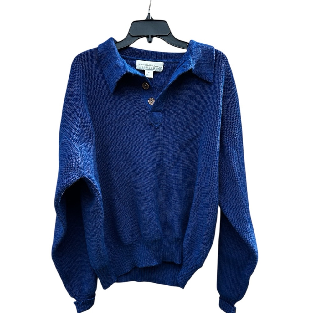 Vintage Patagonia Alpiniste Sweater Men XL Blue Wool Loop Collar Wooden Buttons